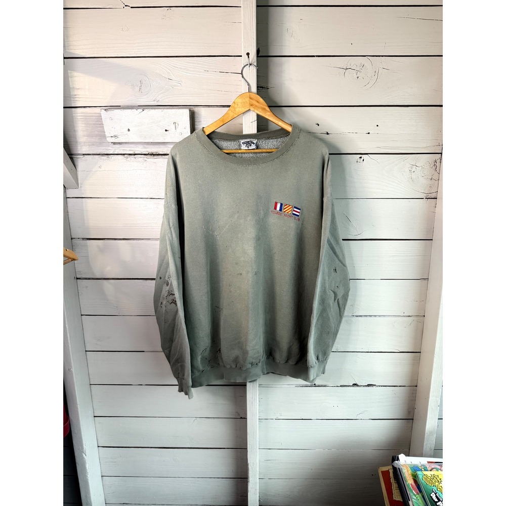 Vintage Lee Toledo Yacht Club Sweatshirt XL Green Distressed Made in USA 90s